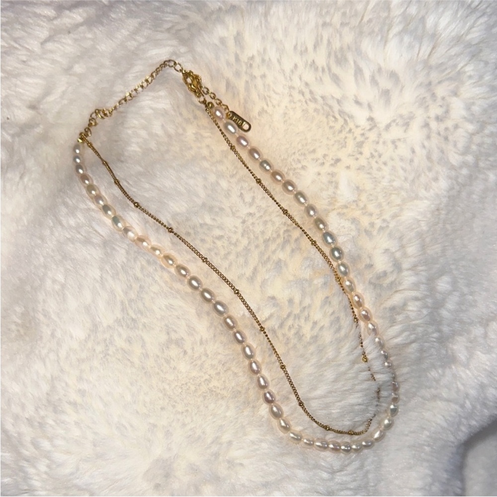 Freshwater Pearl & Stationed Gold-Plated Double Strand Necklace